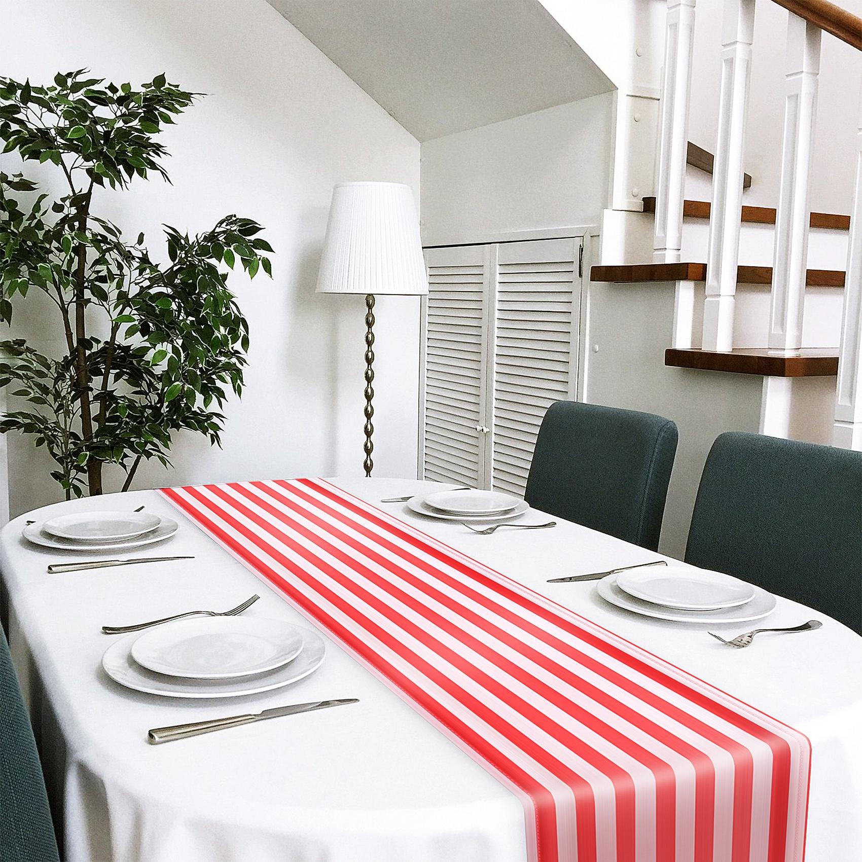 

A84E-6 Pieces Striped Table Runner Wedding Polyester Table Decor Red White Striped Design Tablecloth Decor