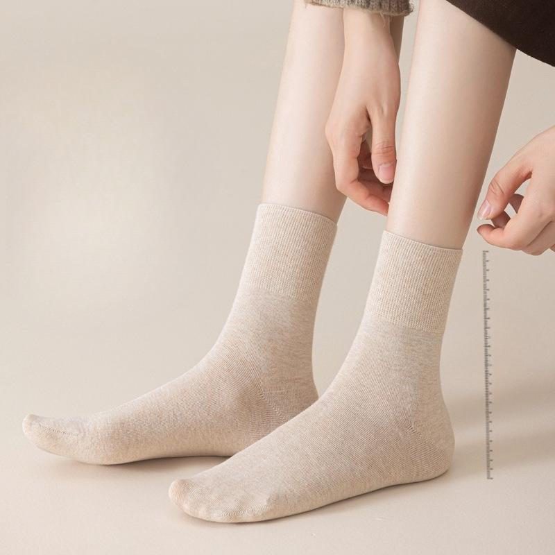 Pure Cotton Women's Autumn Thickened Loose Mid-calf Socks, Antibacterial, Sweat-absorbing and Deodorizing Solid Color Autumn and Winter Socks