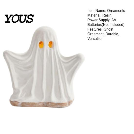 Warm Light Desktop Accents Ghost Ornament with Light, Cute Spooky Luminous Figurine, Creative Halloween Room Resin Night for Tabletop And Window