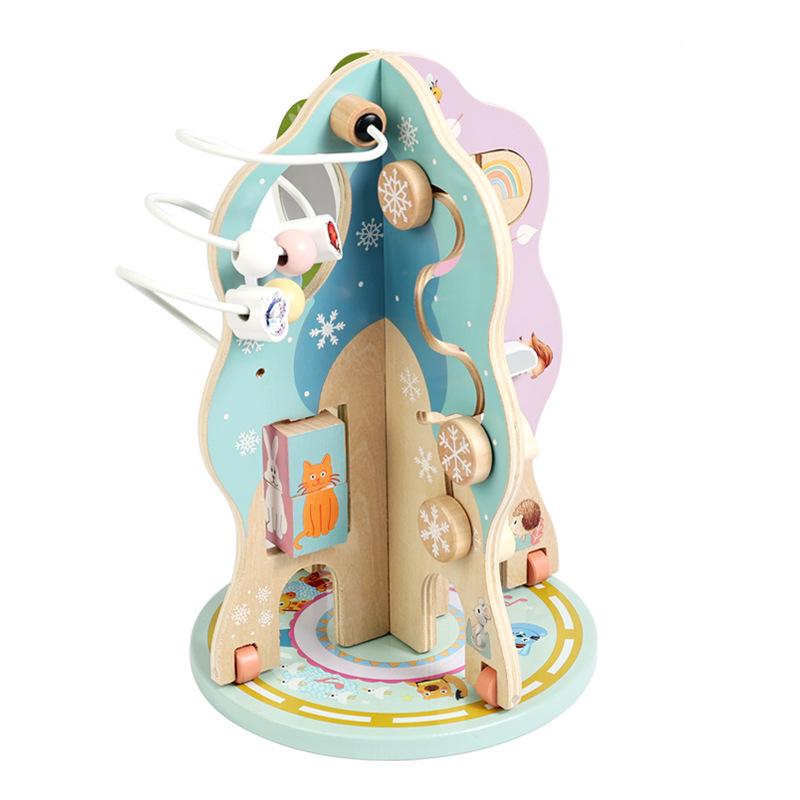 Children s Wooden Multifunctional Educational Beaded Tree—Cognitive Shape and Color Matching Toy.