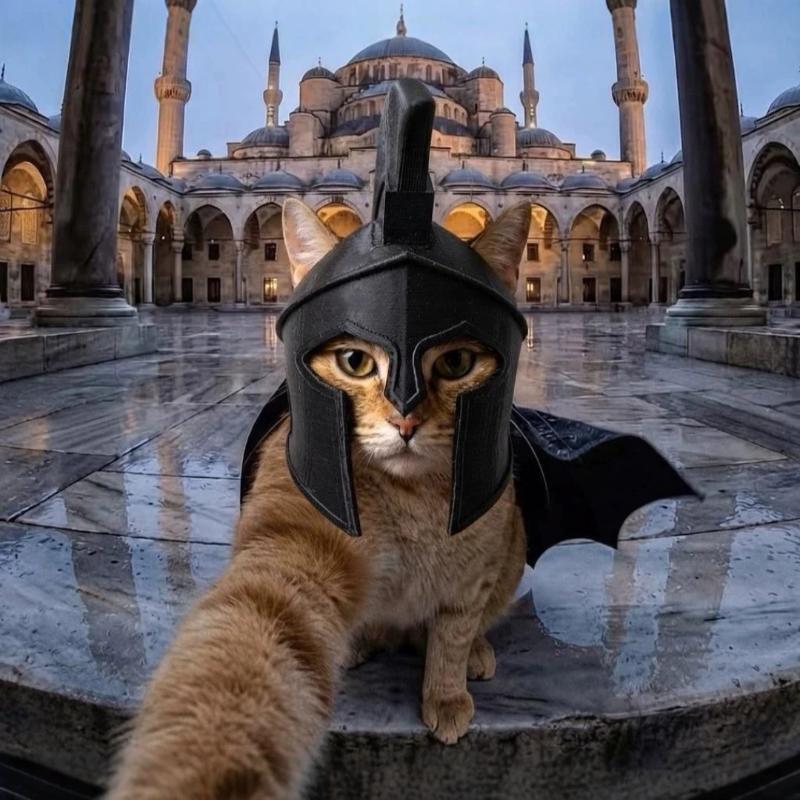 Agamemnon Katzenhelm Cos Spartanische Haustierhut Halloween Cosplay Requisite Lustige Katzenmaske Party Kostüm Foto Dekoration Zubehör