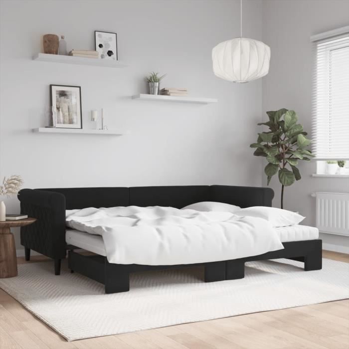 VidaXL Daybed with Trundle and Mattress Black 90x200 Cm Velvet 3197799