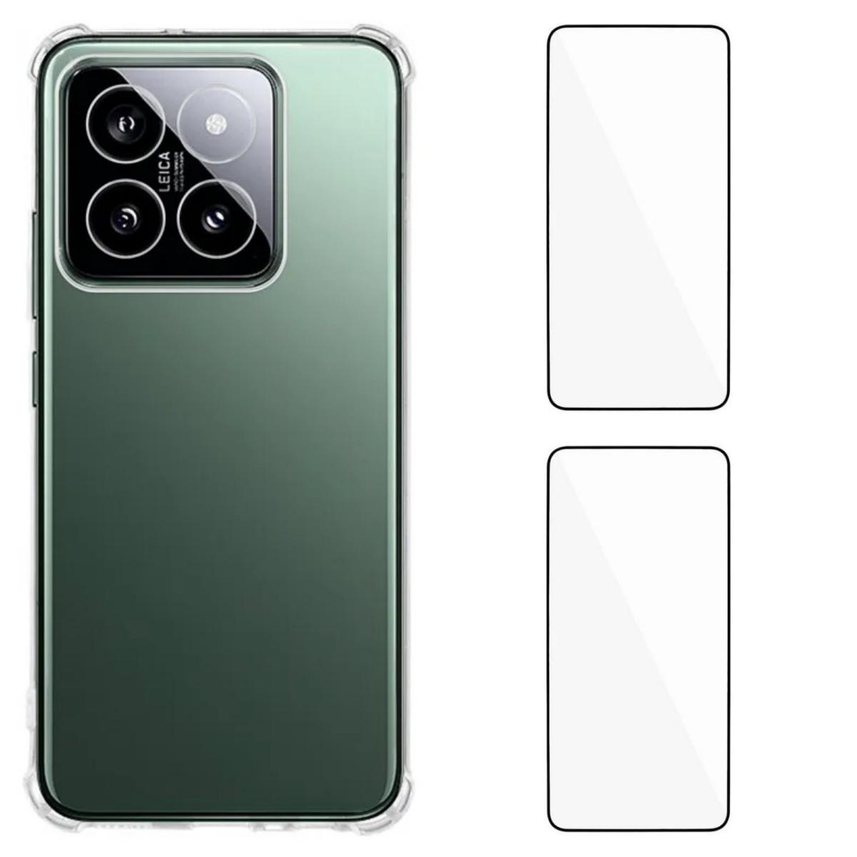 

For Xiaomi 14T TPU Case WANLONFENG WL3 Series 1.5mm Phone Cover with 2Pcs Tempered Glass Films Transparent