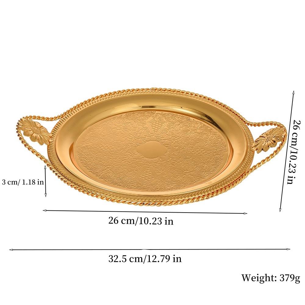 European Fruit Plate,Alloy Pearl Point Circle Shape Plate,Portable Golden Snack Disc,Candy Plate Home Wedding Decoration,26 cm