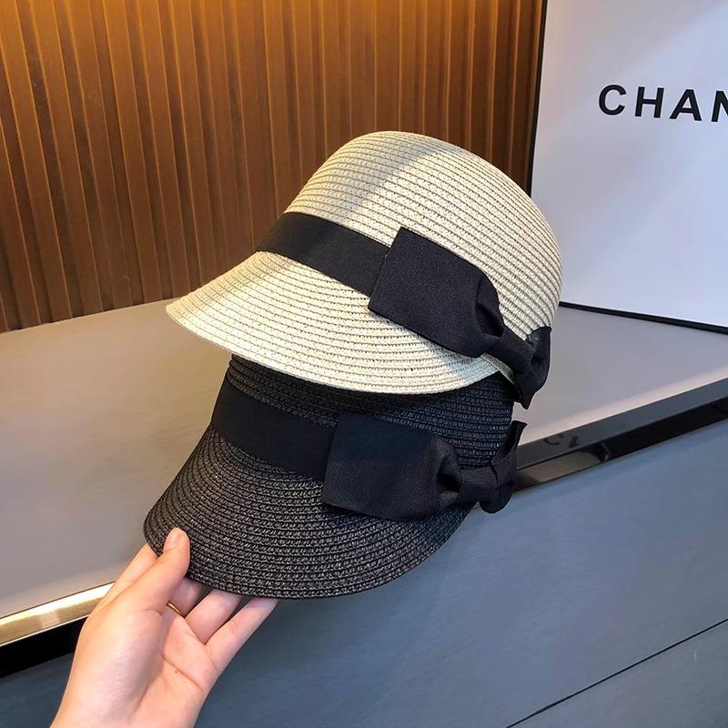 Hat Sun Hat Women's Sun Protection Summer Straw Woven Breathable Fashion Bow Equestrian Hat Seaside Vacation Style Cap