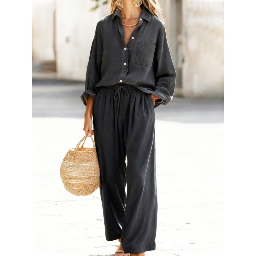 New Solid-color Set of Loose-fitting Long-sleeved Tops for Women