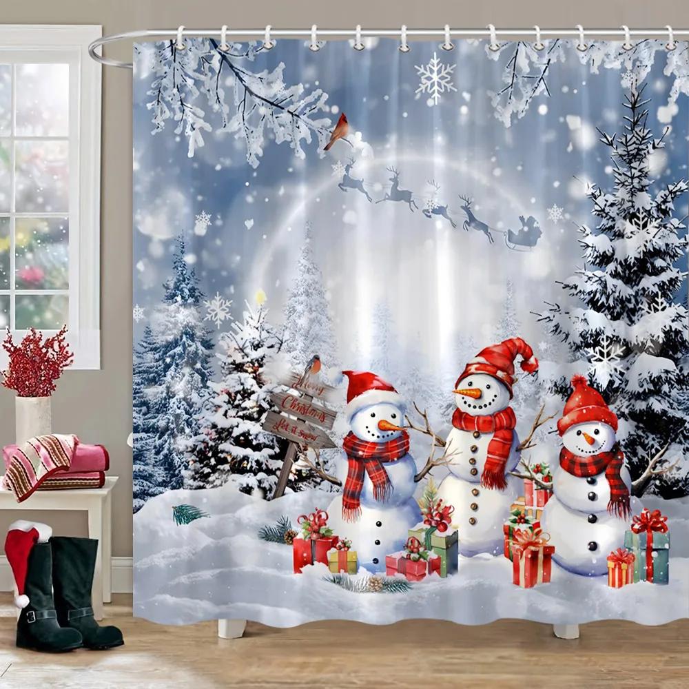 Weihnachts-Duschvorhang für Badezimmer, rustikaler Weihnachts-Bauernhaus-Duschvorhang, Vintage-Weihnachts-Duschvorhang für Wohnzimmer
