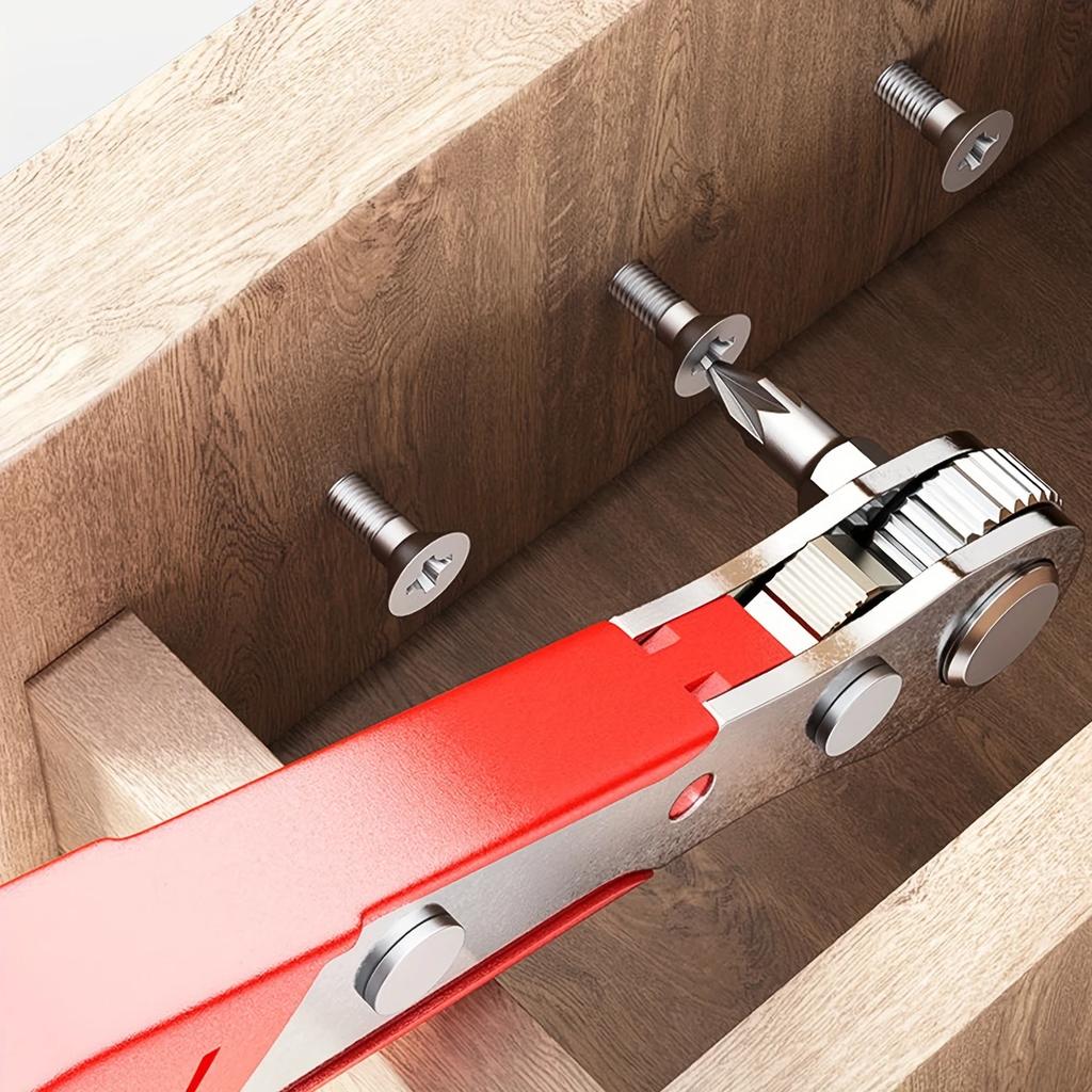 Ratschenschraubendreher-Set mit Ratschengriff für schmale Räume, vorne und hinten, Winkelschlüssel, rechtwinkliges Biegen, Kreuzschraubendreher