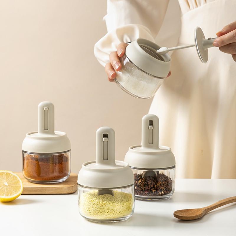Kitchen Seasoning Box Sealed Jar Household Seasoning Bottle Seasoning Jar Spoon Cover Expandable Can Seasoning Combination