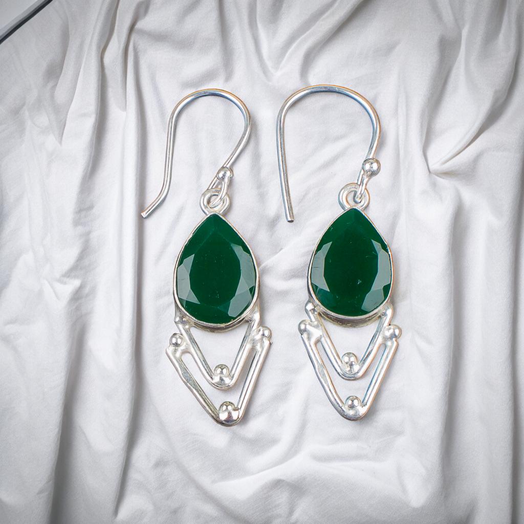 Green Onyx Gemstone 925 Sterling Silver Trendy  Jewelry Handmade Earrings 1.90" EE-39-16
