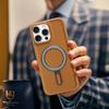 Magsafe Magnetic Metal Car Bracket Ring Luxury Matte Leather Phone Case For iPhone 16 Pro Max 14 11 12 13 15 Pro Max Back Cover