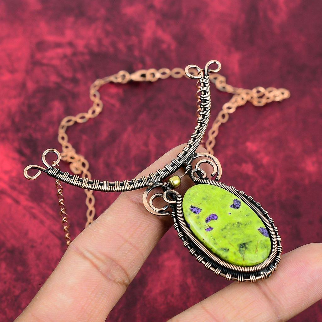 Stichtite Necklace Copper Wire Wrapped Necklace Adjustable Chain Necklace Stichtite Jewelry Handmade Natural Gemstone Necklace Gifts For Her
