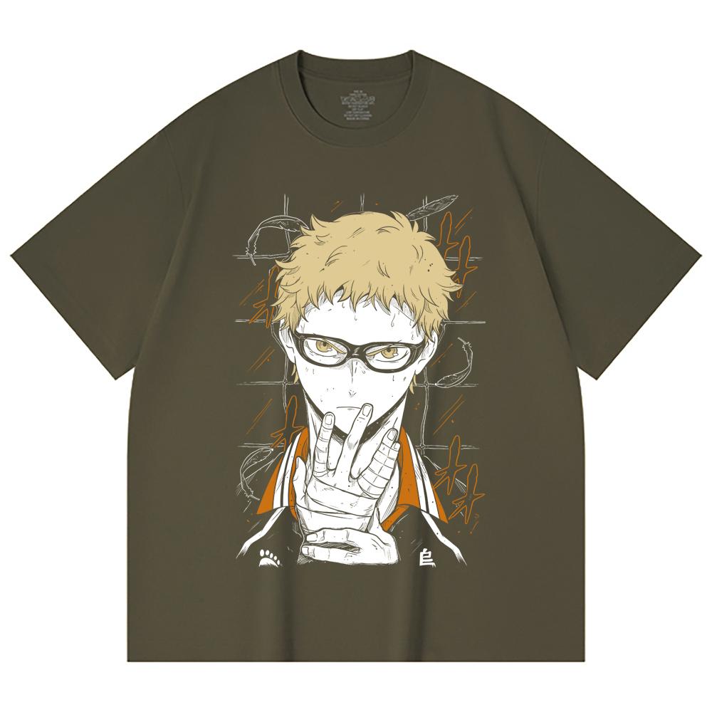 230 Gsm 100% Cotton Haikyu V4 Tsukki Print Unisex Heavy Cotton T Shirt