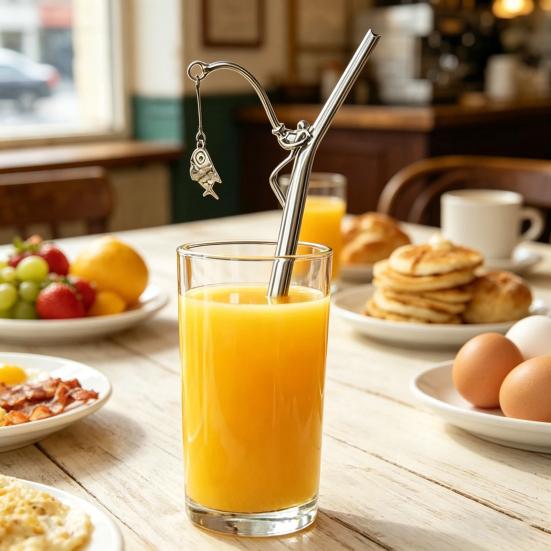 2Pcs Fishing Angler-Shaped Stainless Steel Straw with Cleaning Brush Reusable Metal Drinking Straw for Coffee Milk Tea Juice Novelty Gift for Fishing