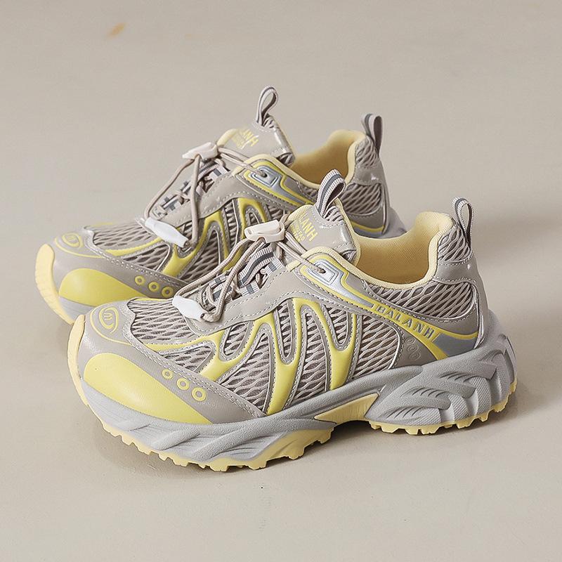 Kopfschief ultraleichte Sport-Einzelschuhe Damen Herbst Mesh atmungsaktiv Outdoor Bergsteigen vielseitig Leder Dad-Schuhe