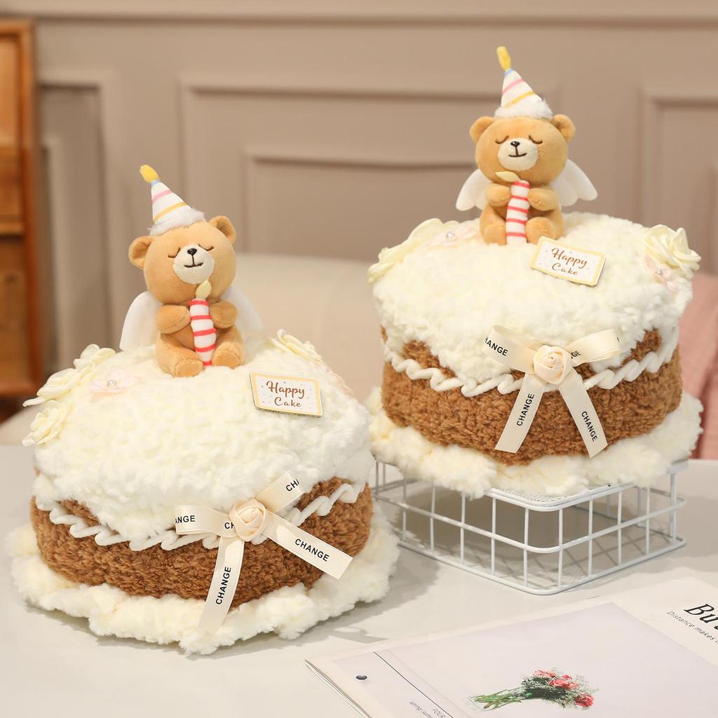 Cute Teddy Bear Doll Comfort Cushion with Scented Birthday Cake Candle