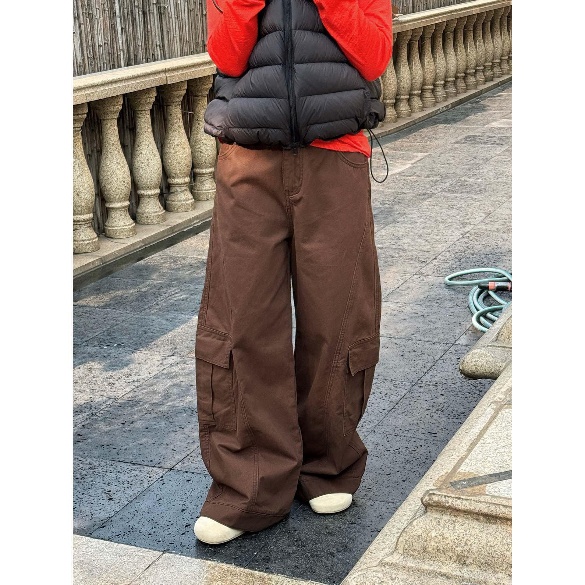 Xu Man Korean Style Retro Wide-Leg Scythe Jeans with Large Pockets - Women s Loose Fit, Early Spring Collection Large
