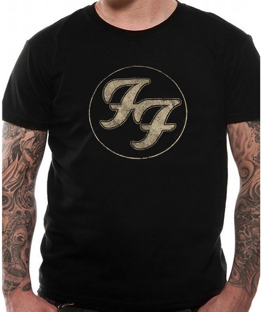 Maglietta Ufficiale Foo Fighters FF Logo Dorato Usurato Dave Grohl Nuova S To XXL
