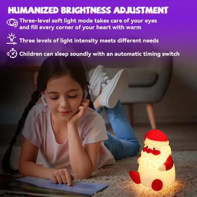 Santa Claus Tap Light Color Changing Baby Night Light with USB-C Charging 3 Brightness Levels Rechargeable Bedside Touch Lamp Soft Silicone Christmas