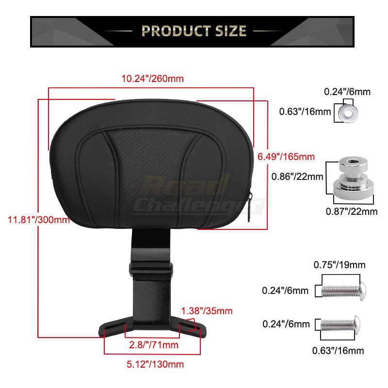 Cushion Motorcycle Leather Driver Rider Backrest Seat Back Rest For Harley Touring CVO Electra Road Street Glide Road King 09-22