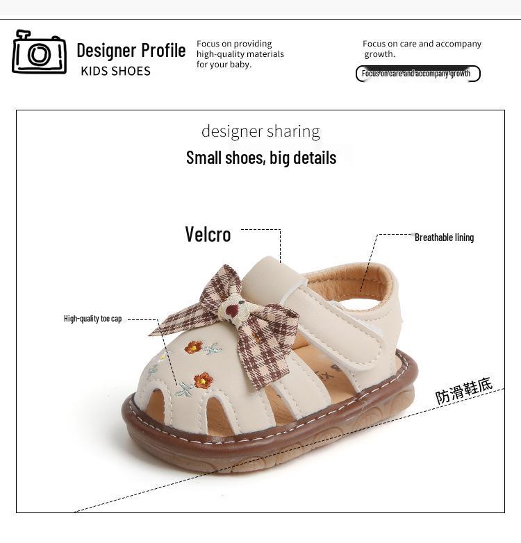 Summer Baby Girl Anti-slip Squeaky Velcro Bow Sandals - First Walker Shoes
