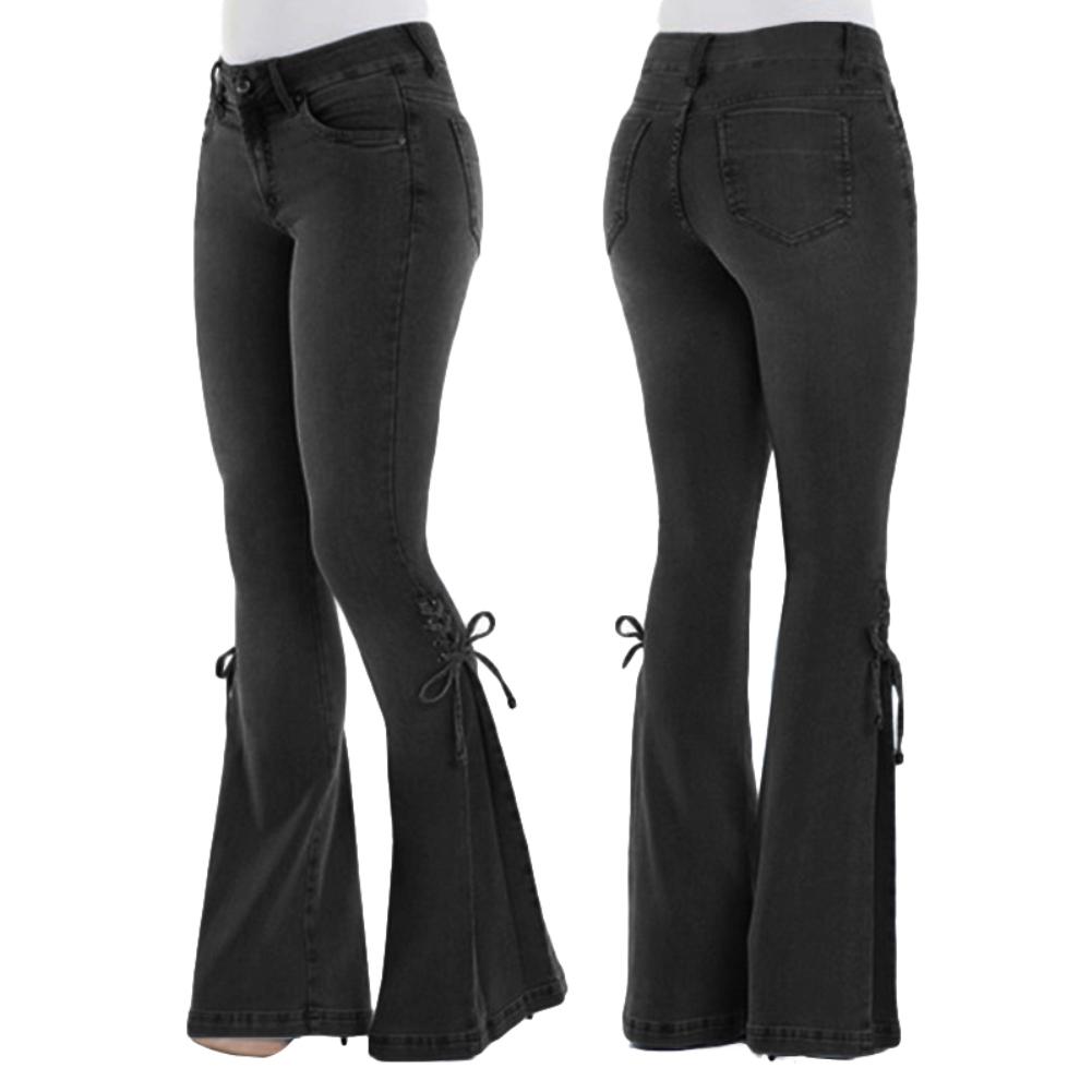 Lace Up Bow Skinny Wide Leg Denim 