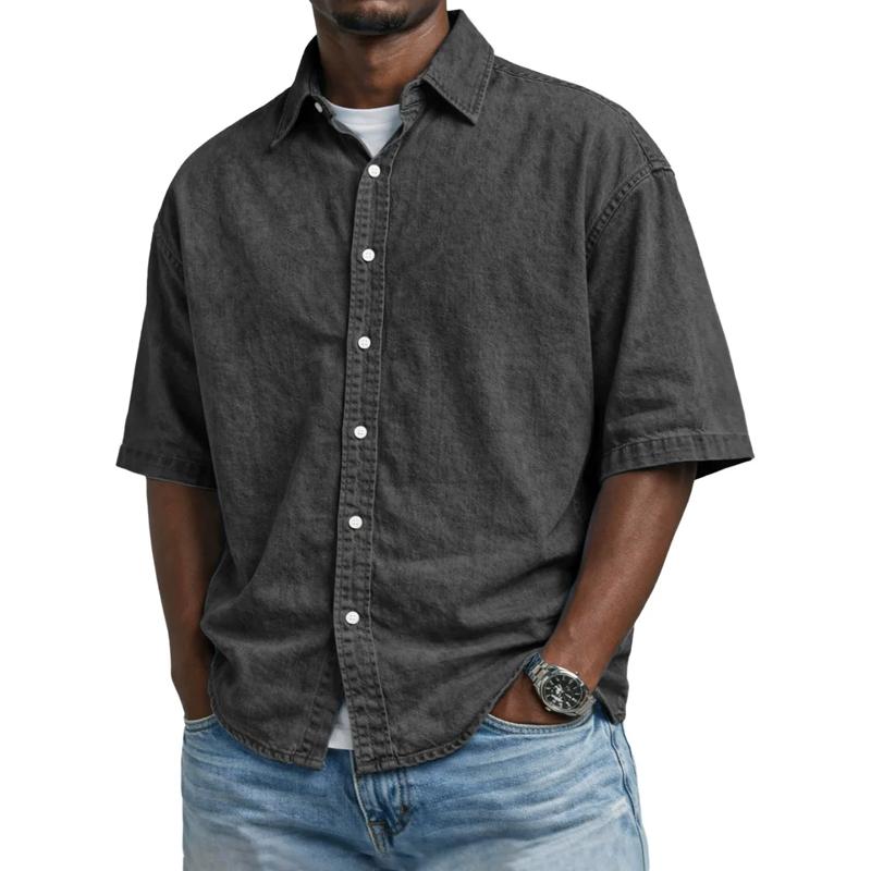Summer Daily Business Casual Short Sleeve Shirts Men Solid Turn Down Collar Loose Blouse Male Tops