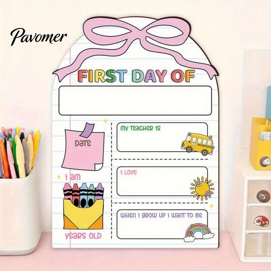Wooden Message Board for Classroom First Day of School Board, Reusable Erasable Chalkboard Design, Creative Ornaments Stable Base Photo Prop