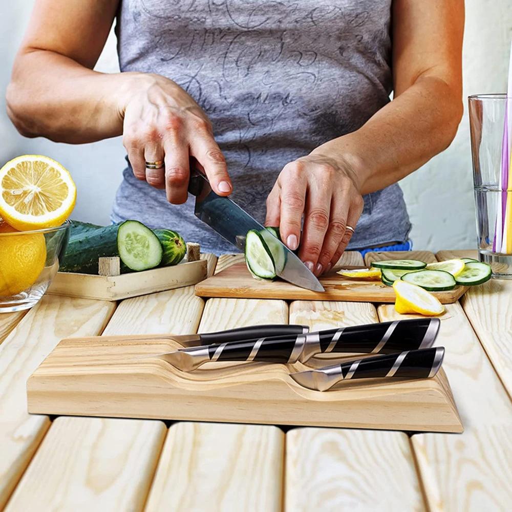 New In-drawer Knife Tray Wood Knife Organizer Kitchen Drawer Cutlery Storage Tableware Container Western Knife Tray Organizer