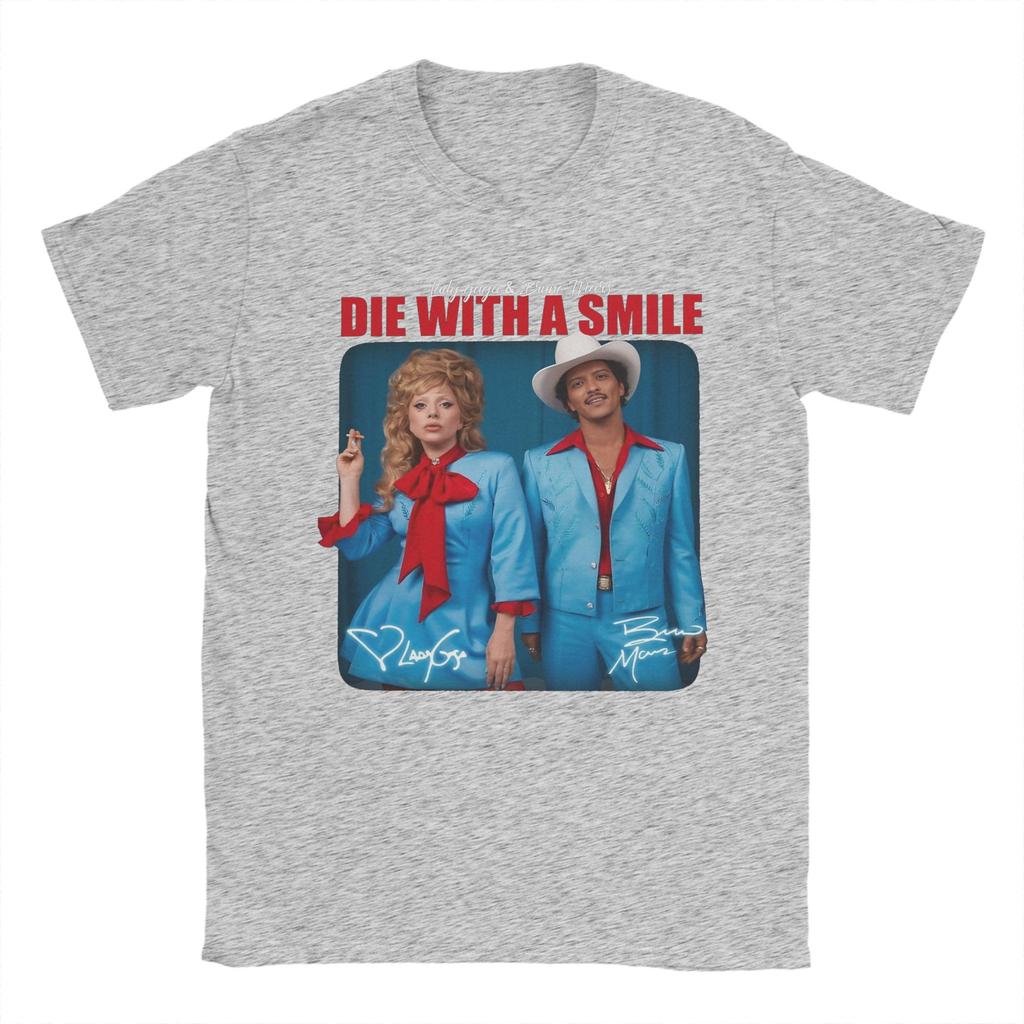 Lady Gaga And Bruno Mars TShirts for Unisex Round Collar Pure Cotton T Shirt Mayhem Die with a Smile Short Sleeve Tee Shirt