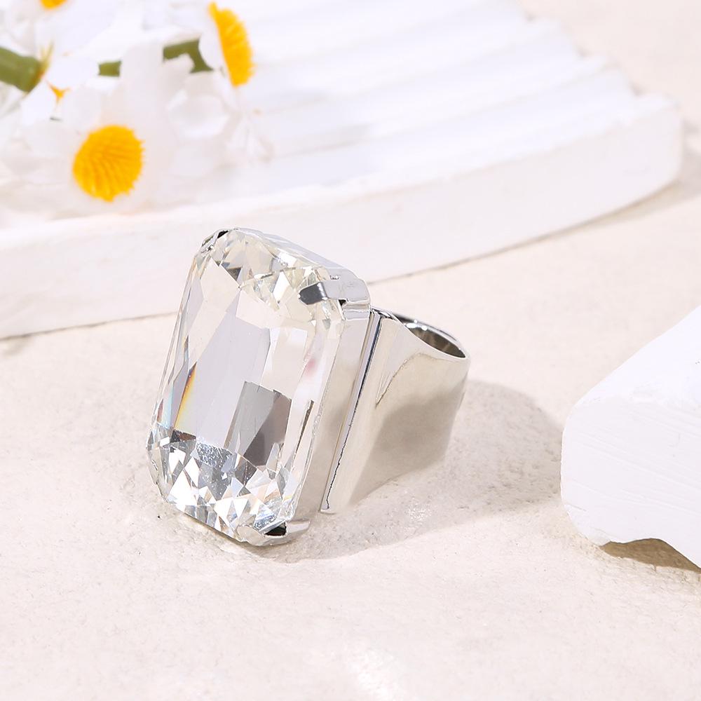 European & American Style Niche Design Rhinestone Gem-Embellished Open Ring, High-End Square Ring