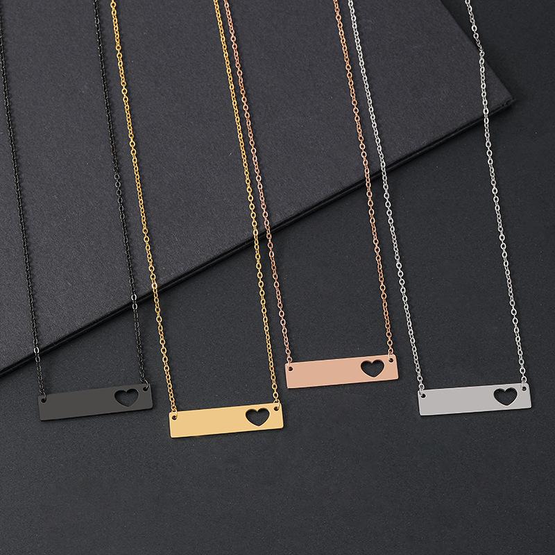 Stainless Steel Hollow Long Bar Engravable Necklace - Festival Gift