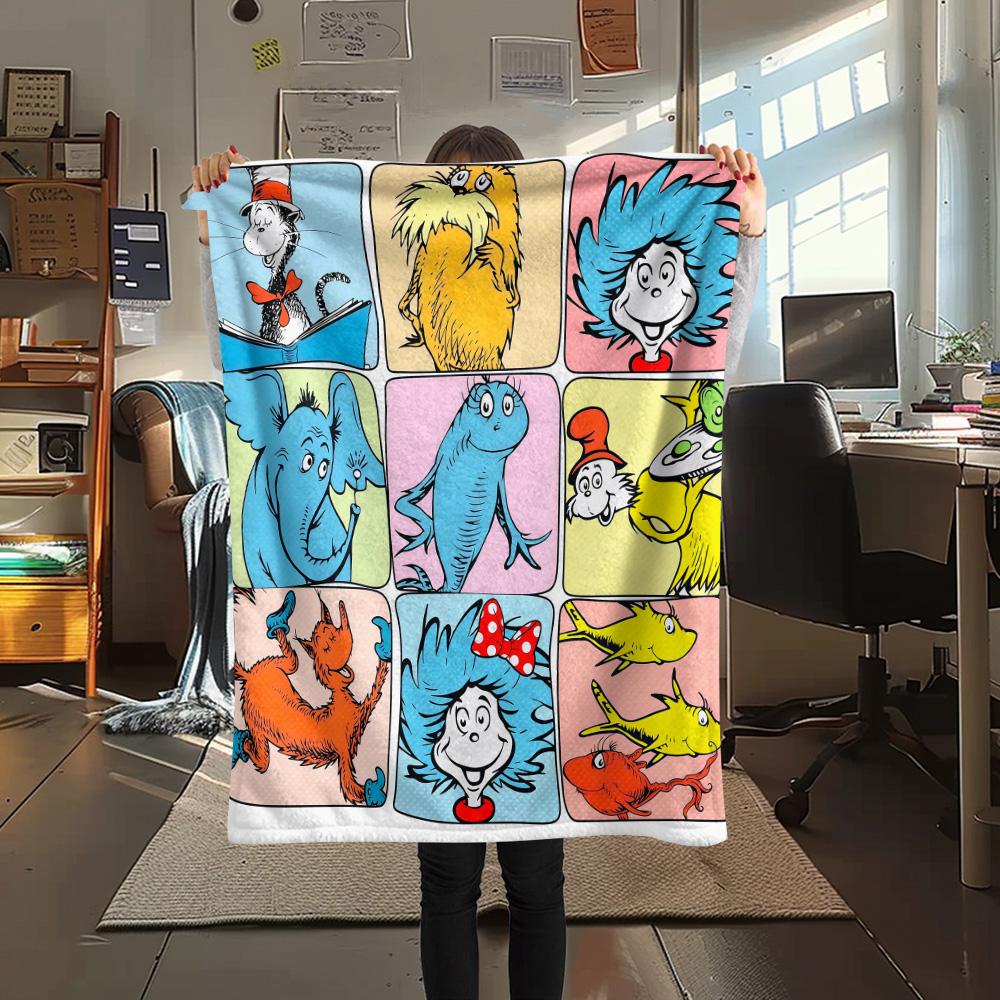 The Cat in the Hat Flannel Blanket, High quality Comfortable for All Seasons, Home Decor, Warmth and Comfort