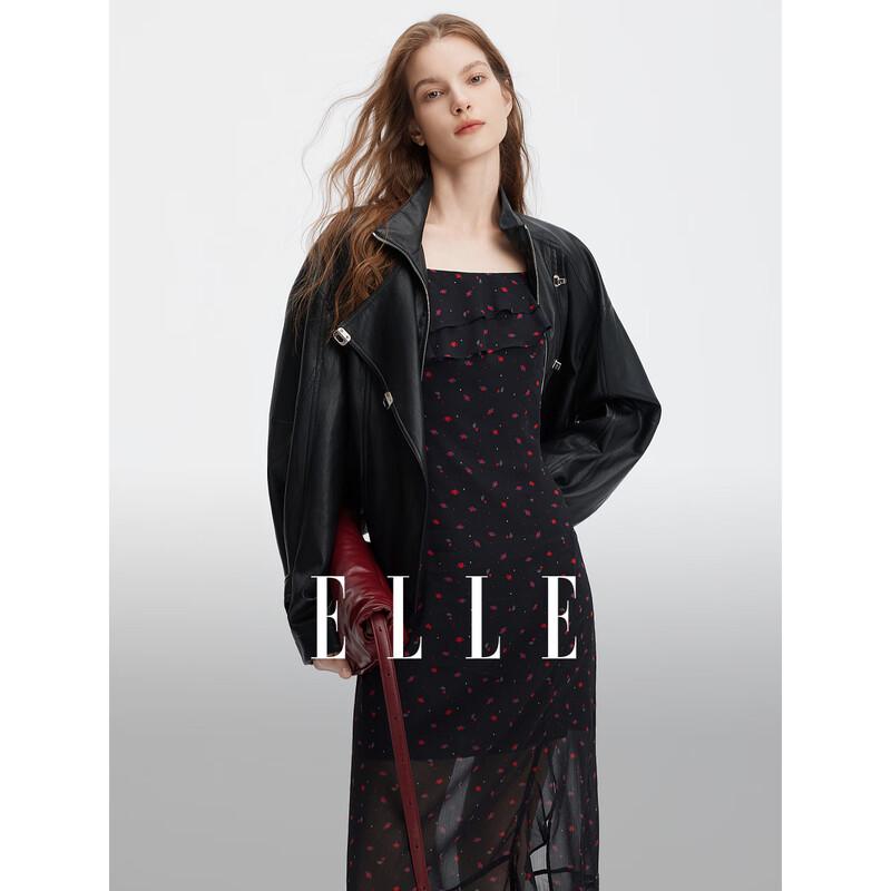ELLE Women s Black Faux Leather Short Jacket S