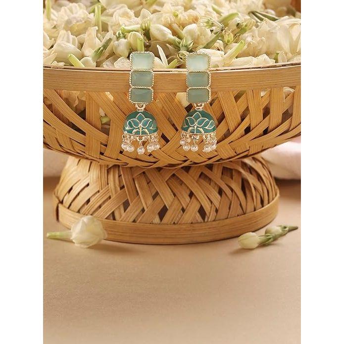 

Женские серьги Jhumki в этническом стиле с мятно-зеленой эмалью Zaveri Pearls