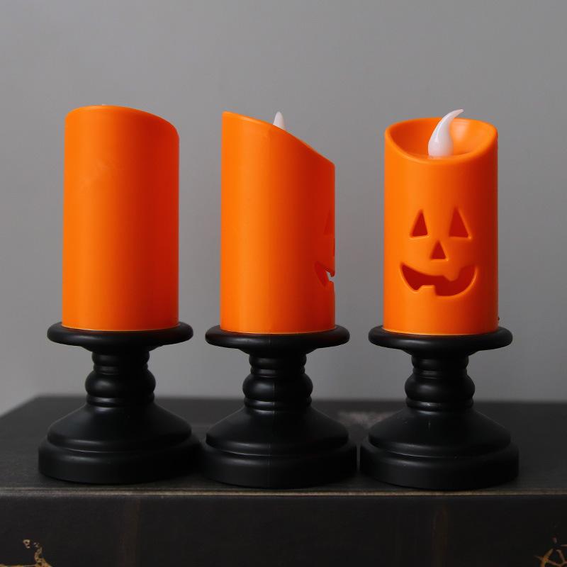 3pcs Halloween Pumpkin LED Candle Holder Set Flameless Night Light Electronic Decorative Tabletop Ornament for Home Party Bar Decor