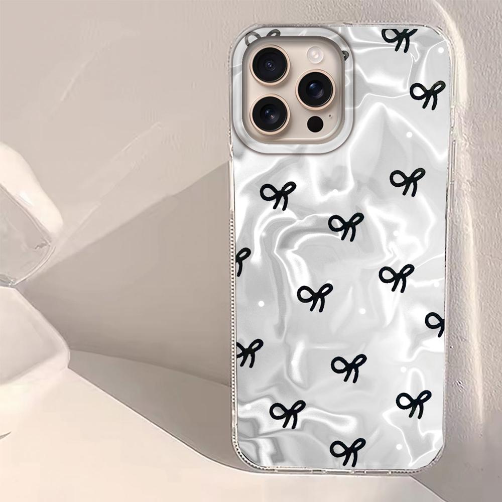 Circular Dots Black Bow Women Girls Water Texture Phone Case for iphone 16 15 14 7 8 Plus 13 11 12 Pro Max X XS XR SE2022 Cover