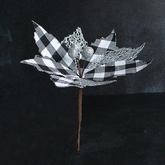 Xmas Flower High-quality Long Lifespan Home Decor Christmas Floral Black White Grid Xmas Flower Xmas Floral for Dorm