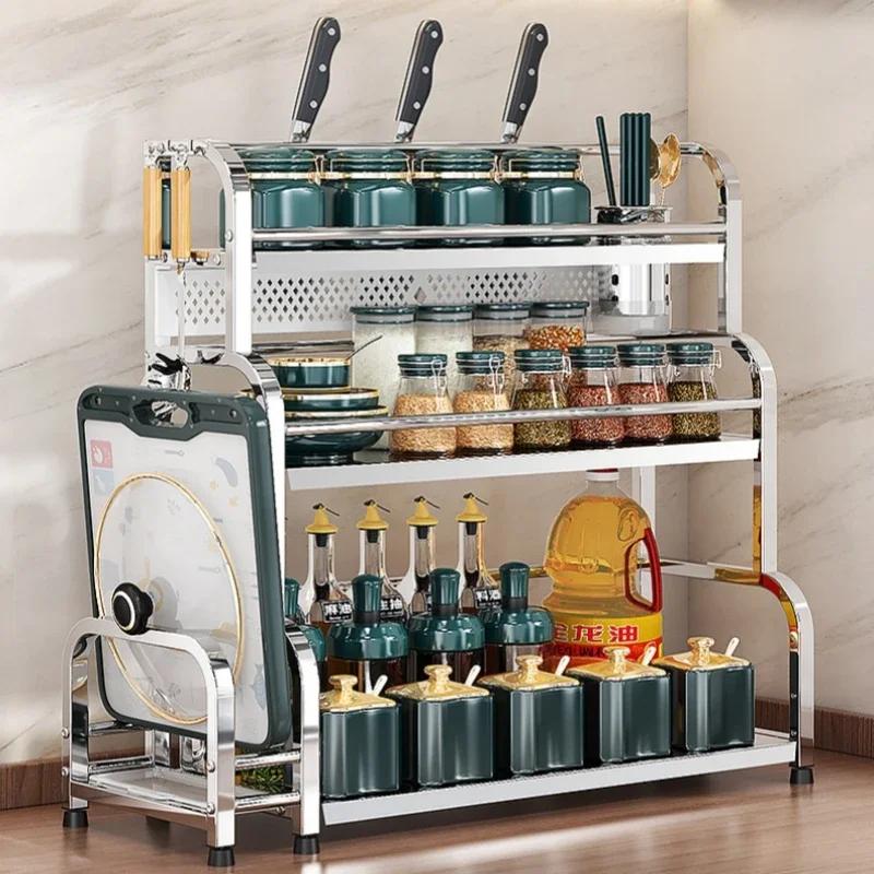 Kitchen Stainless Steel Storage Shelf Spice Seasoning Storage Rack Chopsticks Knife Holder Bar Organizer Home Kitchen Supplies