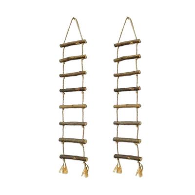 2 Piezas de Adorno Colgante de Escalera de Madera Hecho a Mano con Cuerda de Hilo para Decoración de Festival Navideño en Interiores y Exteriores
