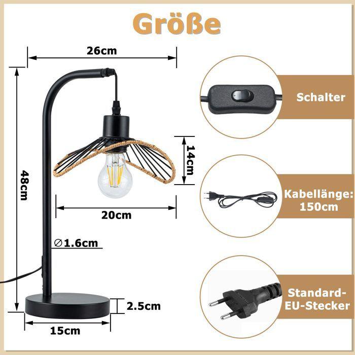 Lampe de table - NETTLIFE - Style industriel - Noir - Douille E27 - Métal