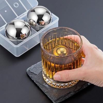 2 Stück wiederverwendbare Eisblöcke aus Edelstahl, Kühlmetall-Eiskugeln, Set mit Whisky-, Wein- und Bierkühlersteinen, Party-Bar-Werkzeugzubehör