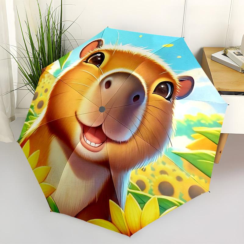 1pc Capybara, Sunflower Field Automatic Open/Close Umbrella, Folding Compact Umbrella with Lightweight Design for Women/Men yy251028233