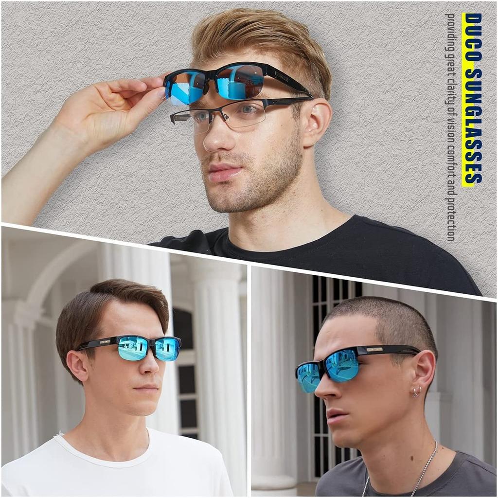 DUCO Polarized UV400 Pollen 8960 or Over-the-Eye Sunglasses, Lenses, Protection, Protection, Unisex, (Black Blue)