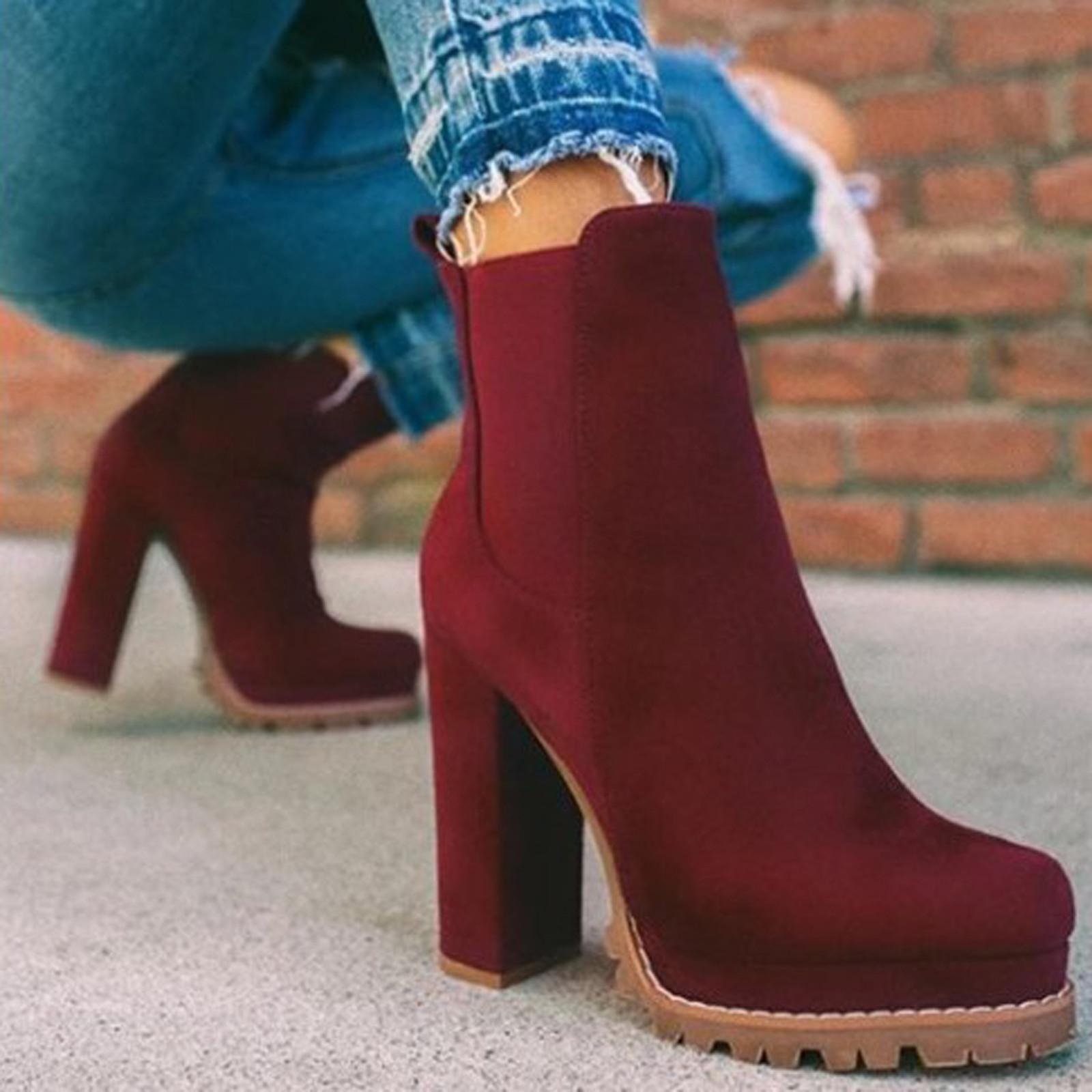 

Женская модная обувь на высоком каблуке, короткие сапоги большого размера с эластичной лентой, новинка зимы 35 красный