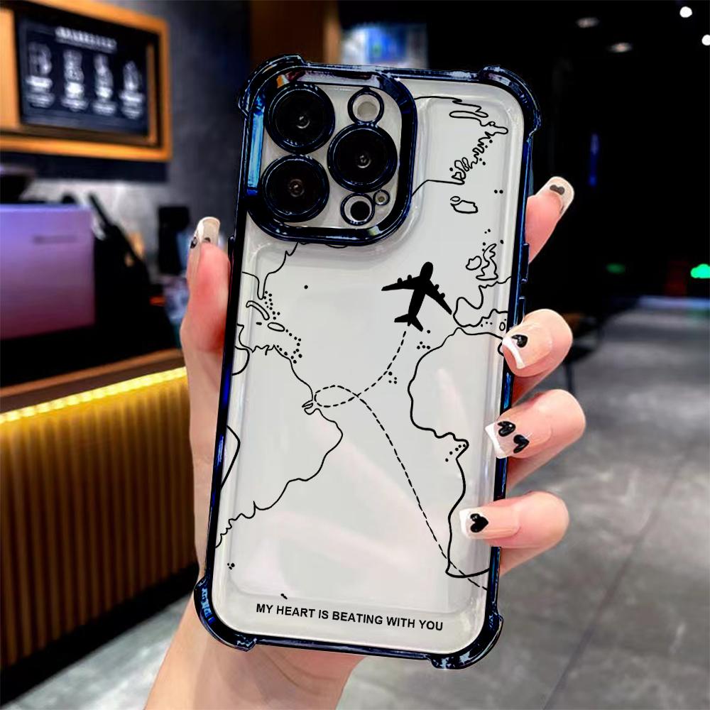 Travel Airplane Route Design Plating Phone Case For vivo Y39 Y29 V40 Y38 Y200i Y03 Y200 V29e V27 Y17s Y78 Y36 Y27 Lite Pro 4G 5G