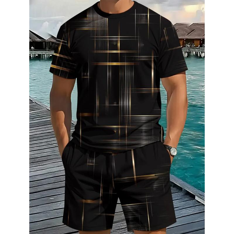 Fashion Men's Casual Suit 3D Casual Color Printing Summer T-shirt Shorts Simple