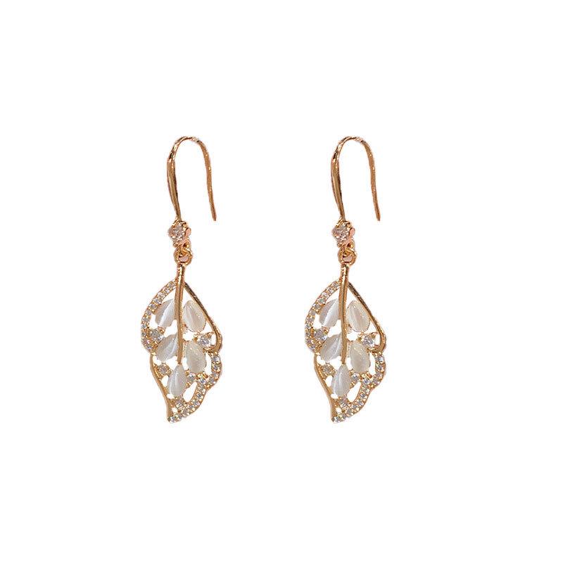 Elegant Golden Leaf Jade Earrings - 2024 Trendy High-End Luxury Design