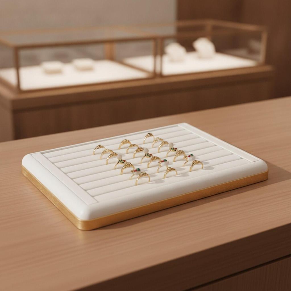 Soft PU Jewelry Display Tray Sleek Rectangular with Raised Border