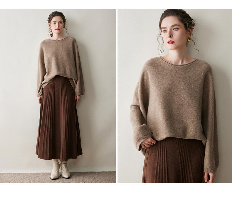 Women's Cashmere Sweater - Solid Color Loose Pullover, Long Sleeve, Korean Style for Autumn & Winter